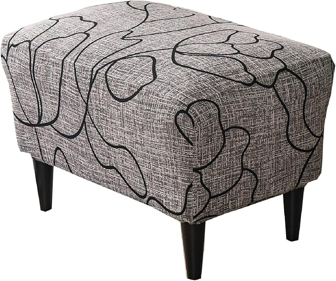 KRFOONN Ottoman Slipcovers Stretch Rectangle Footrest Stool Covers Printed Ottoman Cover for Foot Stool Furniture Protector with Non Slip Elastic Bottom(24, Large)