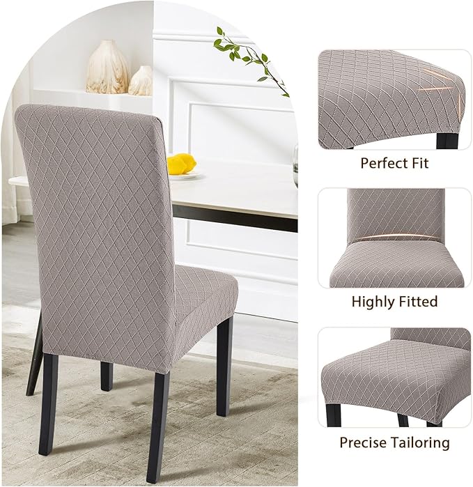 SearchI Dining Room Chair Covers Set of 6, Stretch Jacquard Parsons Chair Slipcovers Removable Washable Kitchen Chair Protector Cover for Dining Room, Hotel, Ceremony (Taupe Rhombus)
