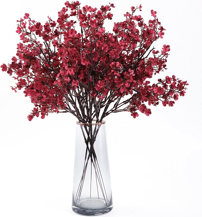 Hananona 10 Pcs Babys Breath Artificial Gypsophila Flowers Halloween Fake Silk Flowers for Home Decor Floral Arrangement Table Centerpieces (10, Burgundy)
