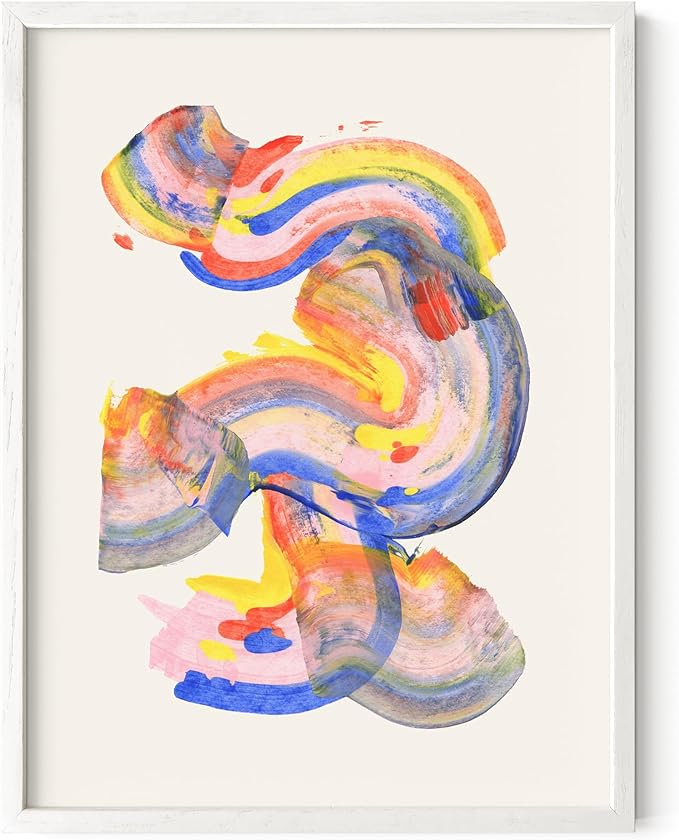 HAUS AND HUES Colorful Abstract Wall Art - Minimalist Retro Picture for Living Room Decor, Red and Pink Modern Wall Art Painting (Abstract Watercolor Swirls, White Frame, 12x16)