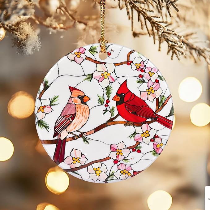 Christmas Ornaments, Dodosky 2.8in Ceramic Hanging Ornament, Xmas Decor, Christmas Tree Ornaments, Xmas Decorations for Tree, Holiday Ornament, Cardinal Gifts, Gifts for Mom, Grandma, Bird Lovers