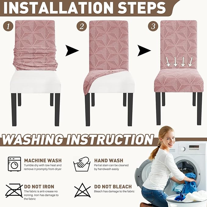 YEMYHOM Dining Chair Covers Set of 2, Stretch Dining Room Parsons Chair Slipcover, Removable Washable Furniture Protector for Home, Kitchen, Banquet (Pink)