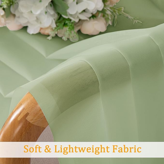 Gwine Light Green Valances for Windows, Small Light Filtering Rod Pocket Cafe Valance Curtains, Soft Sheer Curtain for Bathroom Laundry Basement, 42Wx14L inch, 2 Pieces