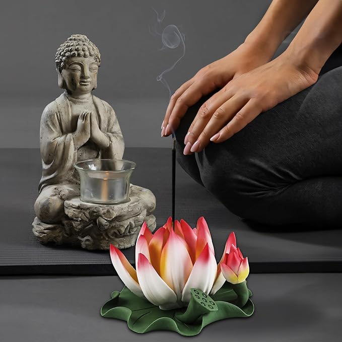 Lotus Incense Burner - Incense Burner Holder for Home Incense Holder Decor Incense Holder for Sticks Yoga, SPA (Z2-Red Yellow)
