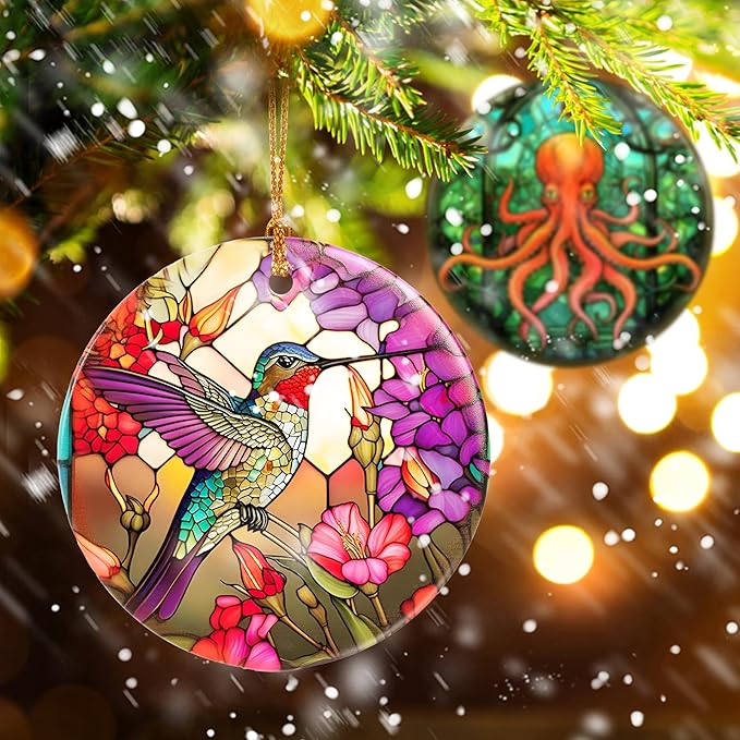 Touber Christmas Ornament, Christmas Decoration, Holiday Present Idea, Heirloom Keepsake, Round Ceramic, Gift Exchange, Gift Idea, Hummingbird