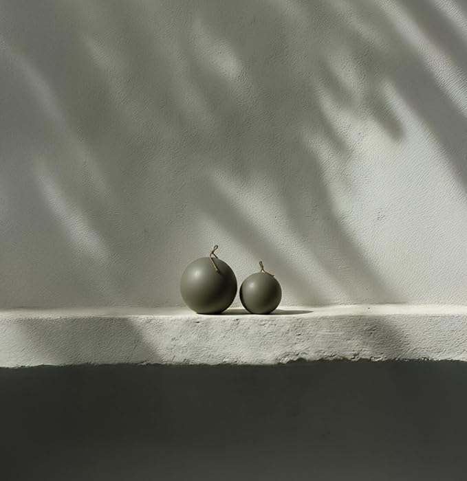LAWA Set of 2 Sphere Candle - Beautiful Handmade Pillar Scented Soy Wax Elegant Aesthetic Candle Housewarming Gift Home Room Shelf Decor Idea (Earthy Green, Set of 2)