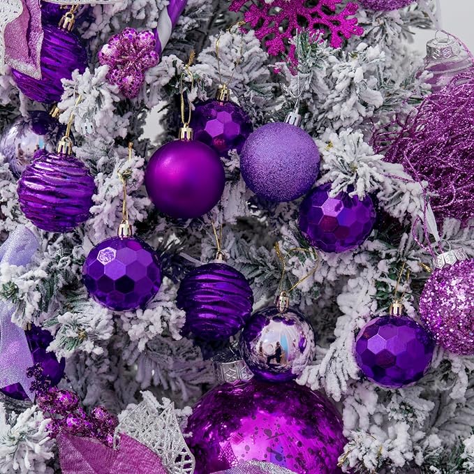 XmasExp 2.36" Purple Christmas Ball Ornaments (24ct, Shatterproof, Plastic, Hanging, Christmas)