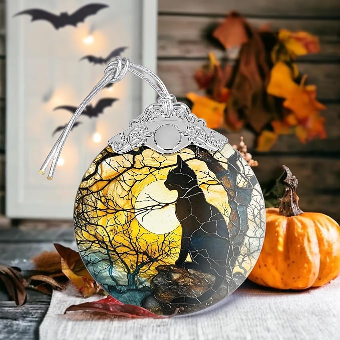 Christmas Ornament, Stained Glass Ornament, Christmas Decorations for Tree, Holiday Ornament, Unique Gift Idea - Moonlight Black Cat