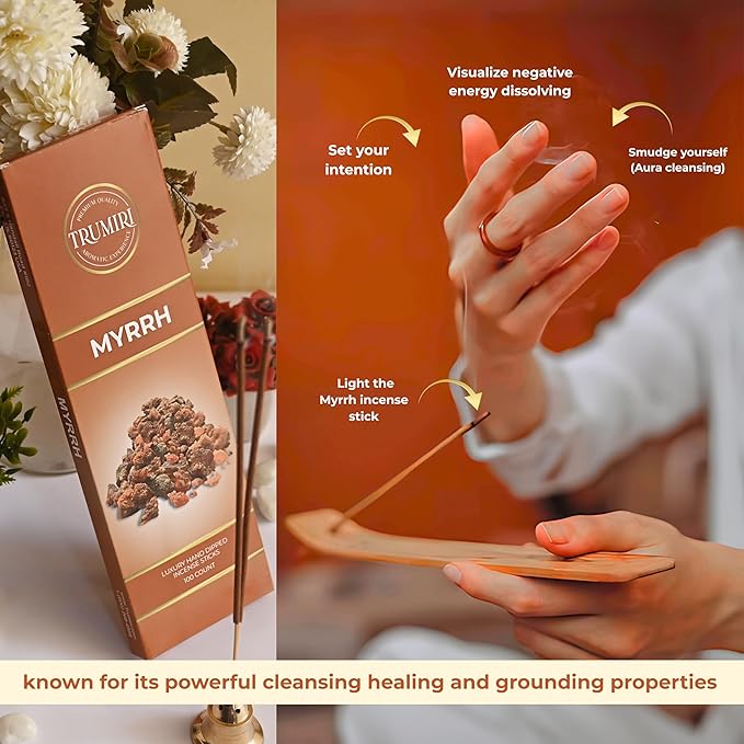 Myrrh Incense Sticks - Pack of 100 Insence-Sticks - Made with Natural Non Toxic Incienso De Mirra - Scented Insense Indian Spiritual Agarbatti Inscents
