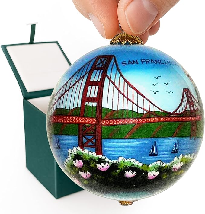 Best Sights of San Francisco Ornament - Hand Painted Glass Christmas Ornament with Gift Box