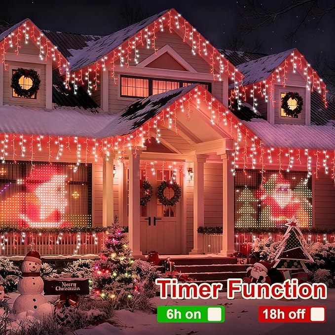 YEGUO 33ft 400 LED Red and White Icicle Lights Outdoor Waterproof, 80 Drops Icicle String Lights Connectable, 8 Modes Icicle Christmas Lights with Memory
