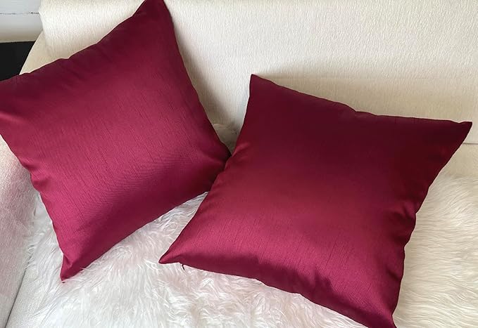 Aiking Home 24x24 Inches Faux Silk Square European Shams, Zipper Closure, Burgundy (Set of 2)