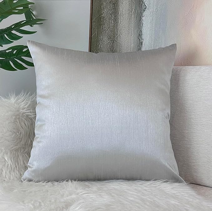 Aiking Home Collection 26x26 Inches Faux Silk Square European Shams, Zipper Closure, Silver (Set of 2)