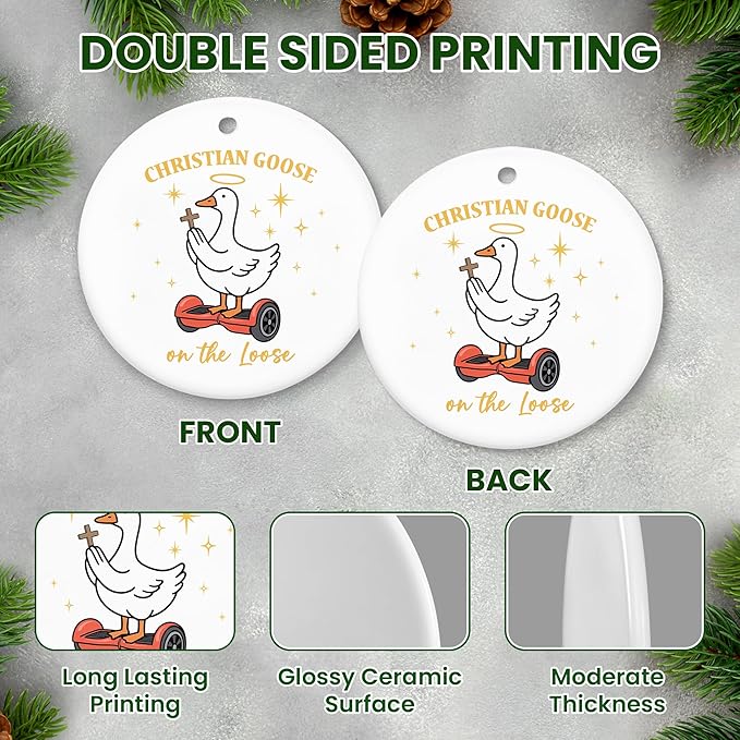 TEEZWONDER Christmas Funny Christian Gifts for Women Men - Ceramic Christian Christmas Ornaments 2025 - Religious Gifts for Friend Coworkers, Stocking Stuffers White Elephant Gifts, Goose Ornament