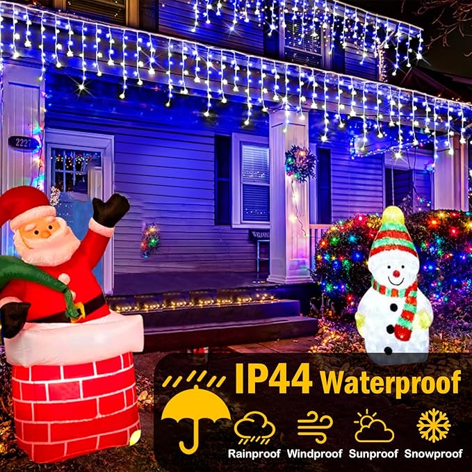 Heceltt Christmas Lights Outdoor, 49FT 480 LED Ice Lights for Outside, 90 Drops Ice String Lights with 8 Modes, Waterproof Timer & Memory for Yard, Garden, Eaves, Patio, Party (Blue and Cool White)