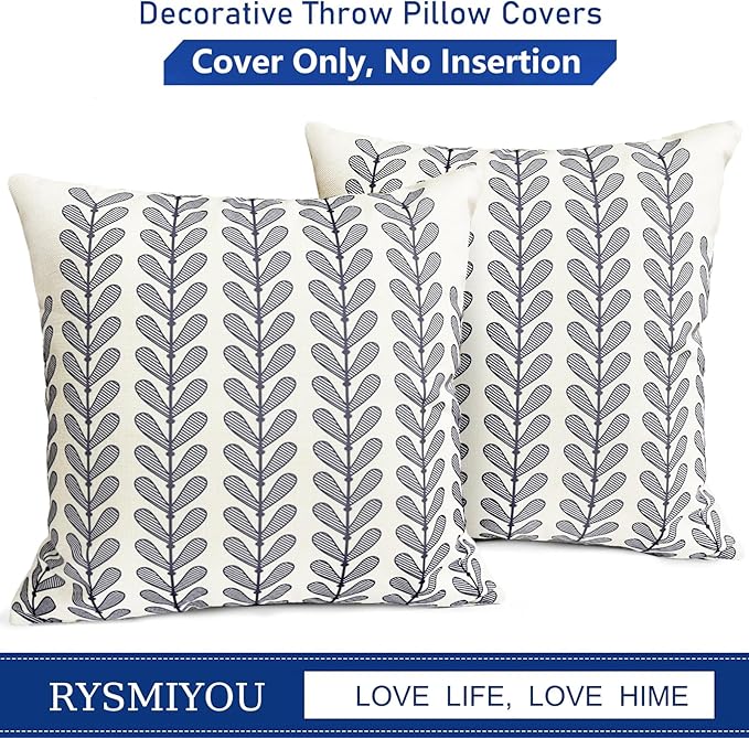 Decorative Throw Pillow Covers Set of 2 Blue Pillow Covers 16x16 Inch Throw Pillow Cover Linen Pillowcase Modern Boho Farmhouse Outdoor Pillow Covers for Couch Sofa Bed Living Room