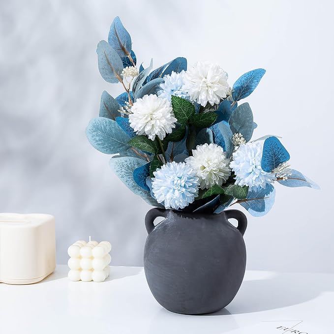 6in Ceramic Vase with Handle - Short Ball Vase - Vintage Terracotta Flower Vases for Home Decor Decorative Porcelain vase - Farmhouse Vase for Living Room Shelf Decor Table, Lyeec