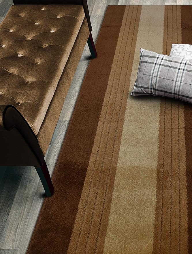 Custom Size Hallway Runner Rug, Slip Resistant, 26 Inch Wide X Your Choice of Length, Lines Brown, 26 Inch X 13 feet