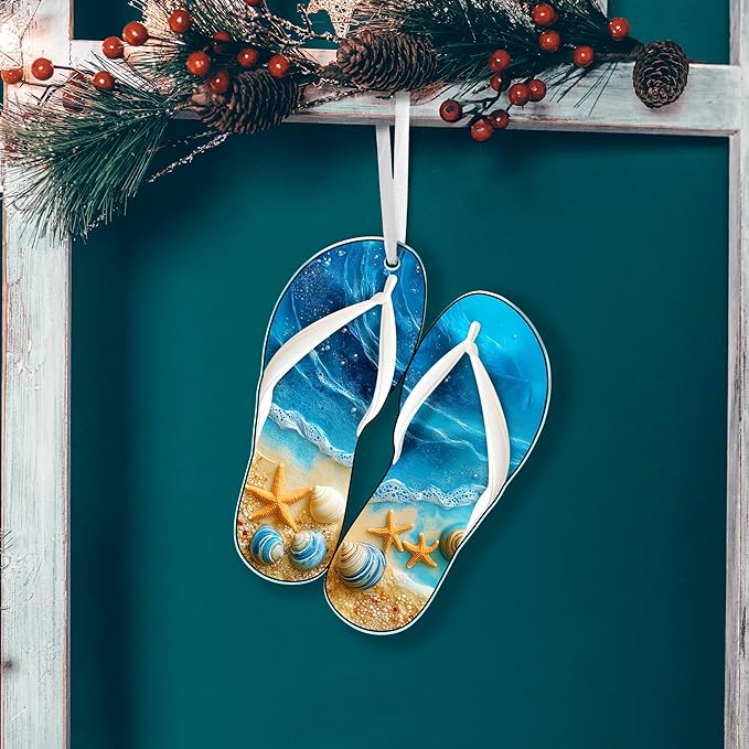 Beach Decor Christmas Decorations - Acrylic Christmas Ornaments 2025 for Xmas Decorations - Beach Gifts for Women Men, Nautical Ocean Gifts for Mom Dad Family Friend, Boho Coastal Decor