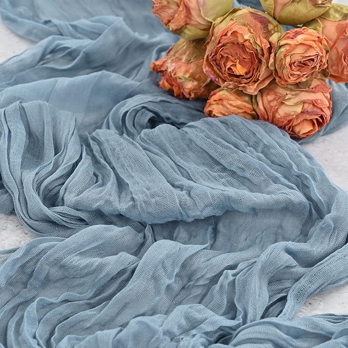 Dusty Blue Table Runner, 10FT Gauze Boho Cheesecloth Runner for Wedding Party