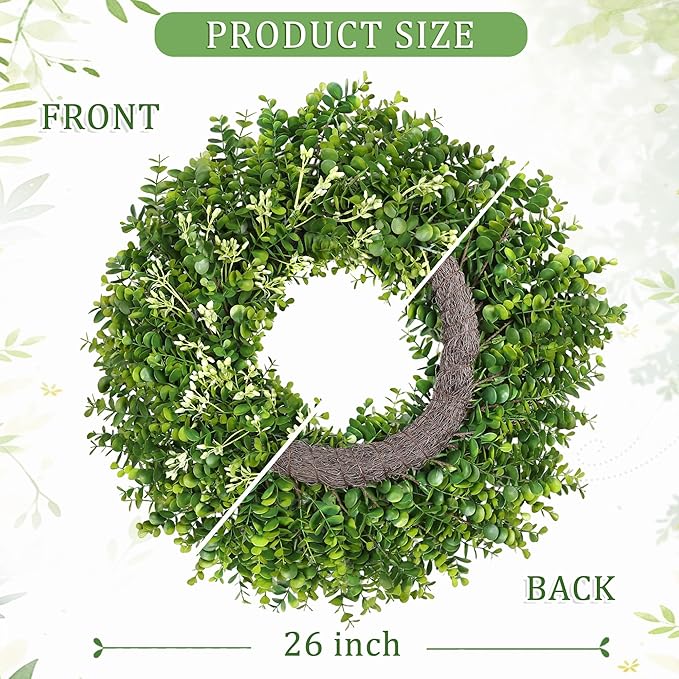 24-26 Inch Large Greenery Eucalyptus Boxwood Wreaths Artificial Easter Summer Spring Wreaths for Front Door Outdoor All Season Spring Decorations for Home Porch Room Window Wall Farmhouse (Berries)