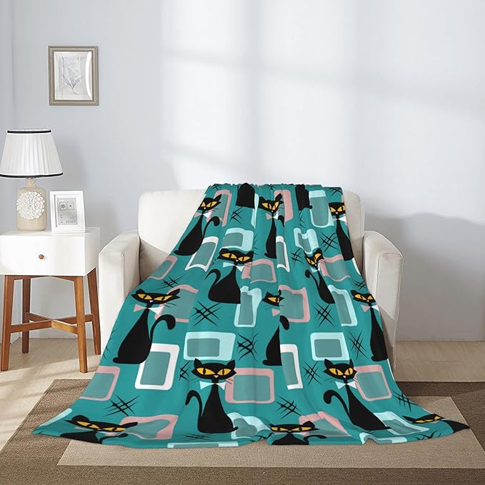 Cat Medieval Throw Blanket Soft Plush Fleece Blankets Warm Cozy Lightweight Fuzzy Blanket for Bed Sofa Couch Home Decor 80"X60"