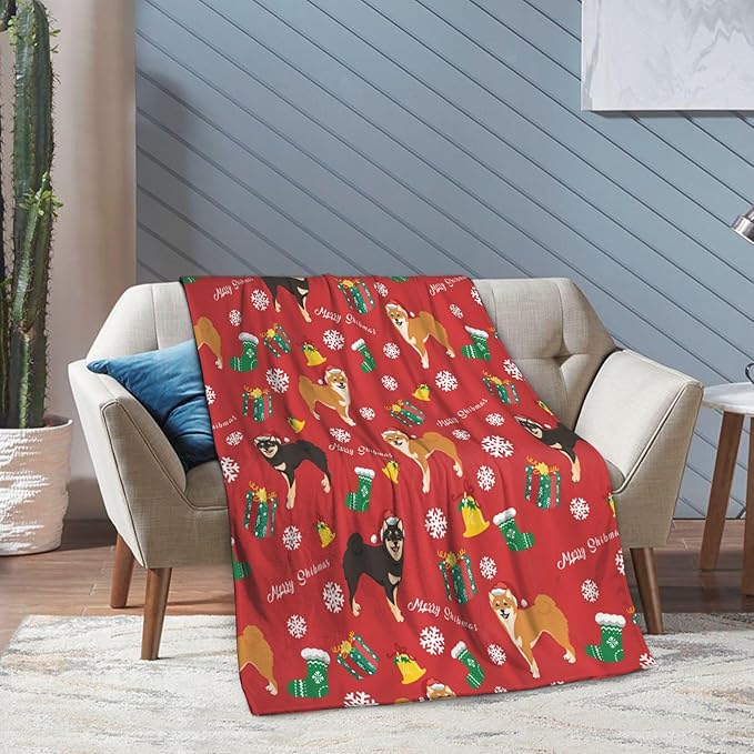 Christmas Dog Throw Blanket Soft Plush Fleece Blankets Warm Cozy Lightweight Fuzzy Blanket for Bed Sofa Couch Home Decor 60"X50"