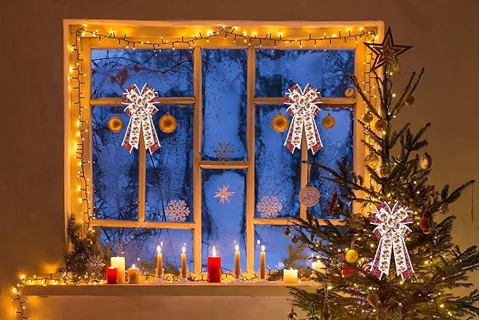 Large Christmas Wreath Bows, Christmas Calf Plaids Velvet Burlap Linen Bows for Wreath, Large Tree Topper Ribbon Bows for New Year Home Indoor Outdoor Xmas Party Decoration Wreath Ornament Supplies