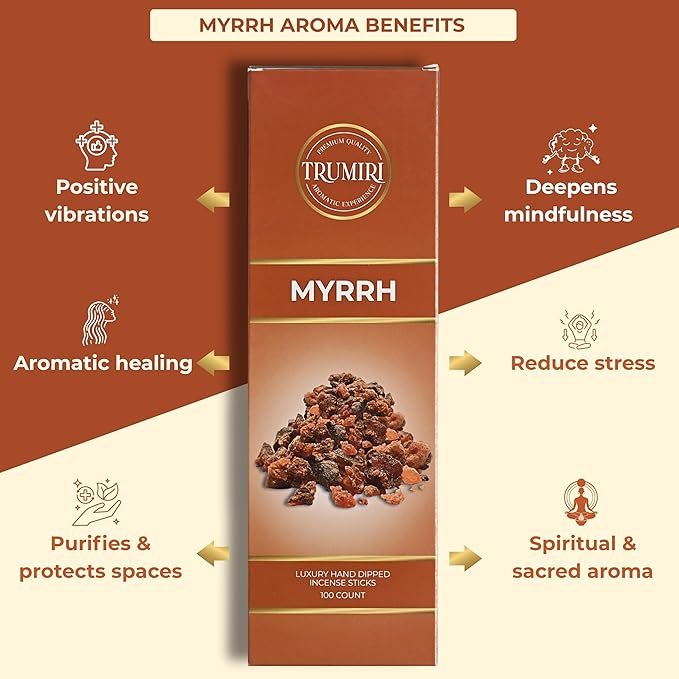 Myrrh Incense Sticks - Pack of 100 Insence-Sticks - Made with Natural Non Toxic Incienso De Mirra - Scented Insense Indian Spiritual Agarbatti Inscents