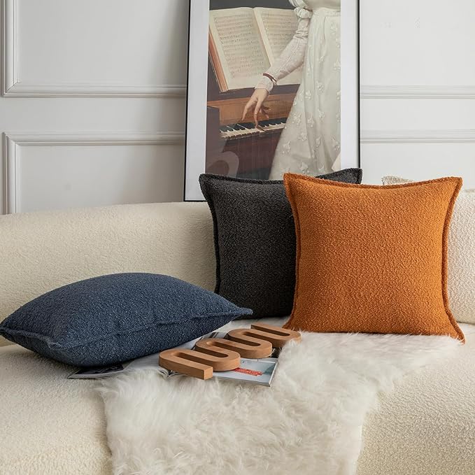 MANDIOO Pack of 2 Decorative Throw Pillow Covers Accent Solid Woven Textured Cushion Covers Pillow Cases Bedroom Living Room Sofa Home 18 x 18 Inch Black