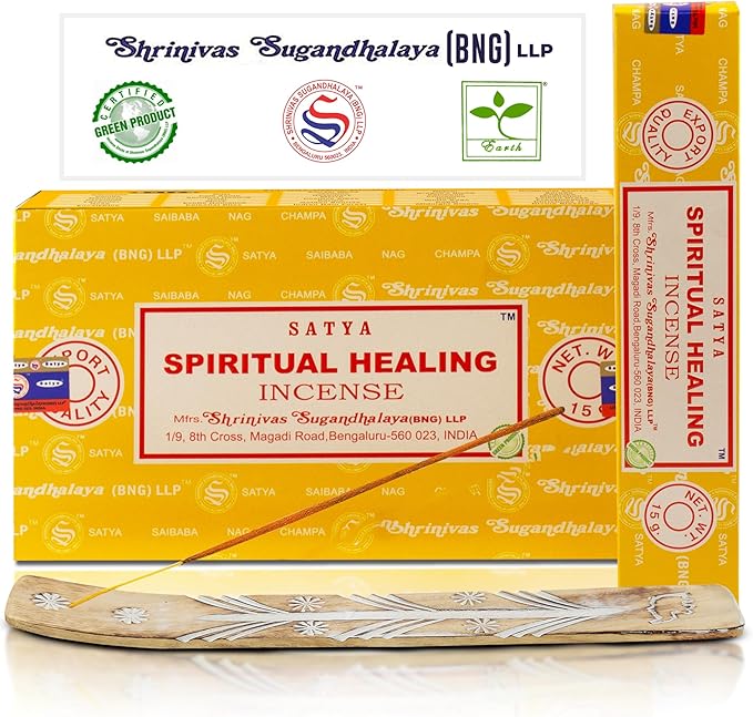 Satya Spiritualite Healing Incense Sticks, Satya Bng (Bangalore) Insenses 15gmx12 Pack with Raajsee Incense Holder Bundle, Satya Nagchampa Natural Incense