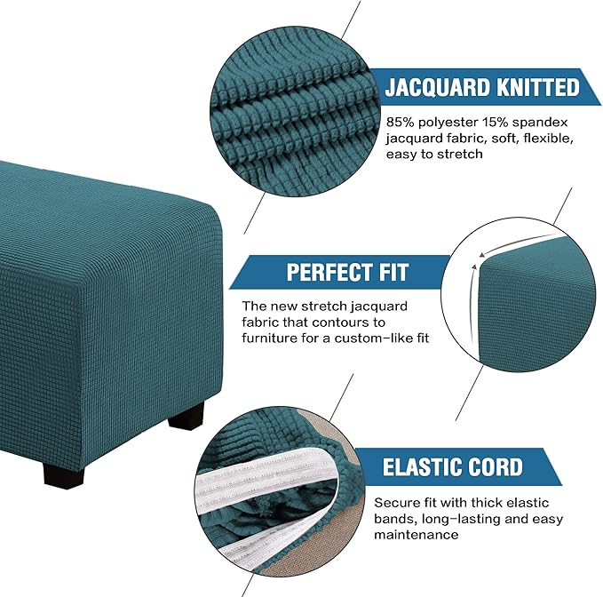 H.VERSAILTEX Ottoman Cover Slipcover Rectangle Fit Length 29'-34' Footrest Sofa Slipcovers Stool Cover Footstool Protector Covers Feature Stretch Thick Soft Jacquard Fabric Washable - Deep Teal