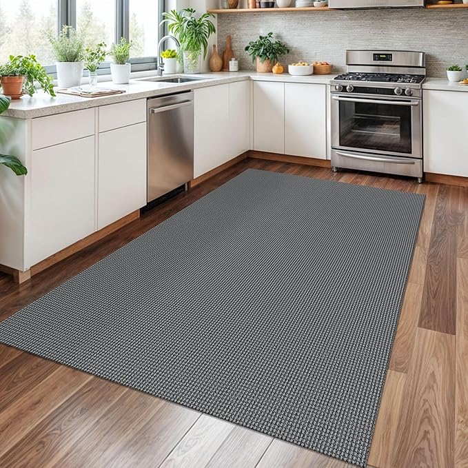 Braided Area Rug 4x6 Ft Washable Rugs for Entryway Non Slip Throw Rugs Boho Door Mat Indoor Entrance Cotton Bedroom Rug Woven Door Carpet for Foyer Bedroom Living Room, Dark Grey/Grey