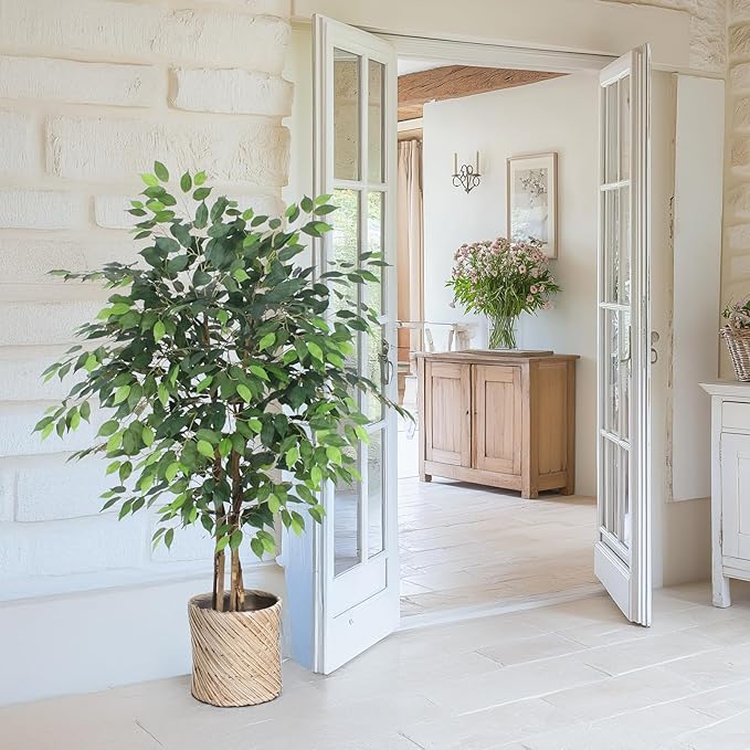 Artificial Ficus Tree 5ft, Artificial Plants Indoor with Realistic Leaves & Trunk, Fake Plants for Home Office Living Room Decor.
