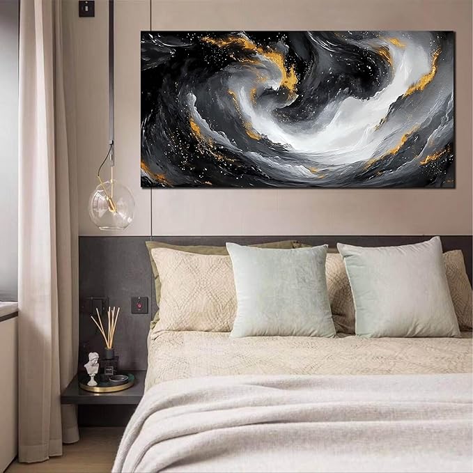 SIXTTART Large Abstract Canvas Wall Art for Living Room - Modern Pictures Wall Art for Office - Black White and Gold Wall Art for Bedroom Size 29" x 59"