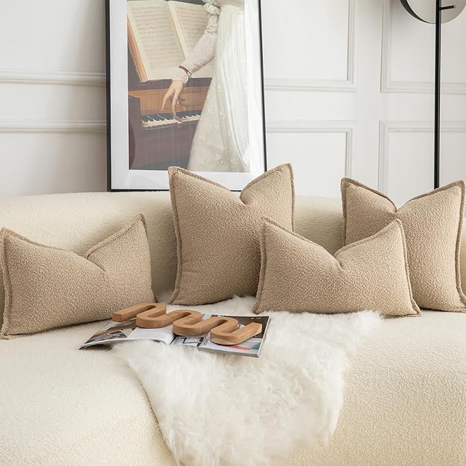 MANDIOO Pack of 2 Decorative Throw Pillow Covers Accent Solid Woven Textured Cushion Covers Pillow Cases Bedroom Living Room Sofa Home 16 x 16 lnch Camel
