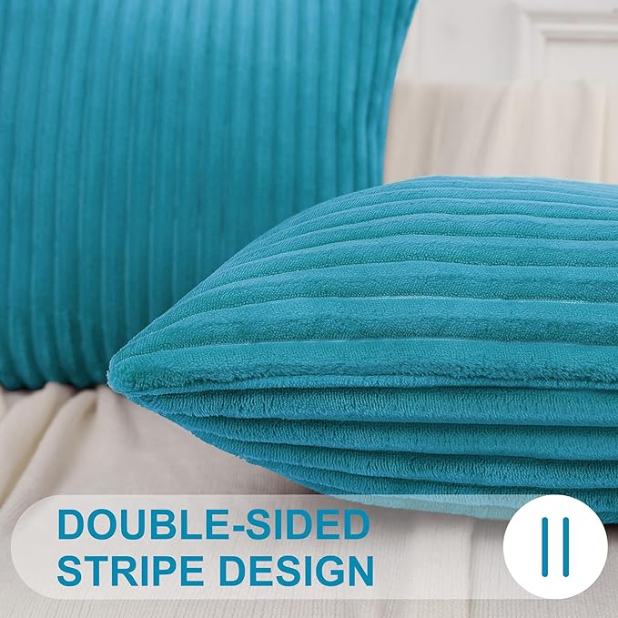 Simmore Decorative Christmas Throw Pillow Covers 26x26 Set of 2, Soft Natural Plush Flannel Double-Sided Fluffy Couch Pillow Covers for Sofa Living Room, Teal