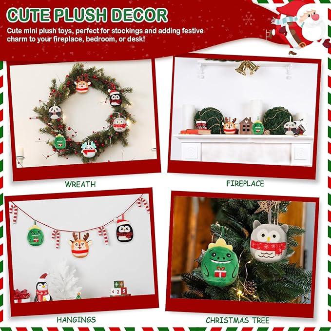 3.15’’ Mini Plush Christmas Tree Ornament, 6 Pack Cute Plushies Collectible Soft & Squishy Small Stuffed Animal Toy - Stocking Stuffers, Gift for Kids
