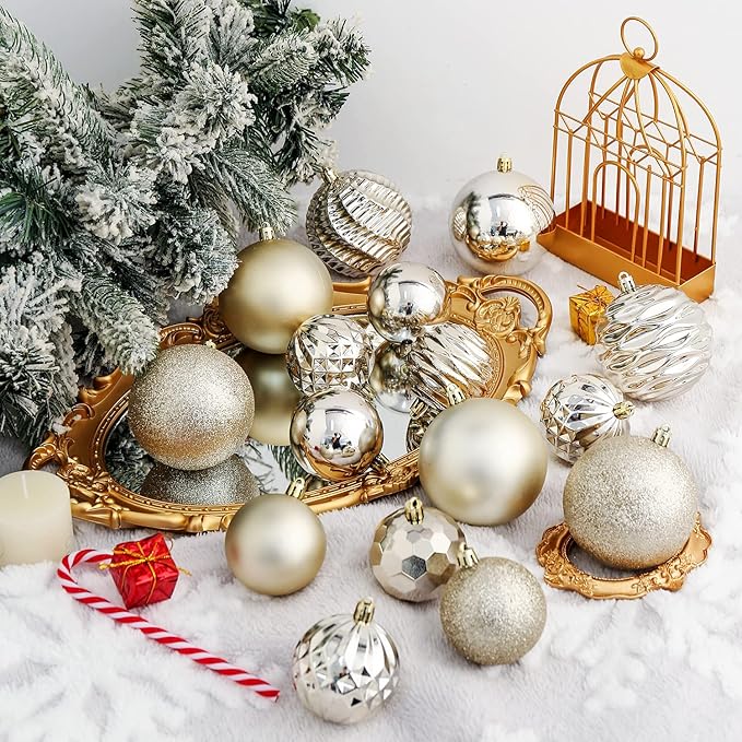 XmasExp 24ct Christmas Ball Ornaments Shatterproof Xmas Tree Hanging Balls Decorations Perfect for Holiday Wedding Christmas Decor (Champagne, 2.36")