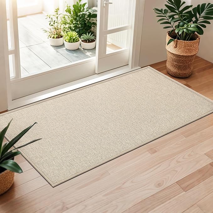 LEKEEPGO Door Mat 24"x47", Non Slip Door Mat Indoor Entrance, Rubber Backing Front Indoor Door mat Washable Absorbent Low-Profile Entryway Entry Resist Dirt Inside Door Mats, Khaki