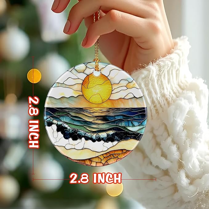 Beach Sunset Ornament, Christmas Ornament – Christmas Tree Decor, Holiday Decoration, Stocking Stuffer, Festive Gift Idea, Gifts for Ocean Lover, Nature Lover, Friends, and Family