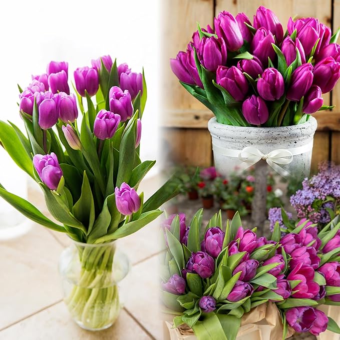 Sggvecsy 15 Pcs Fake Tulips Artificial Flowers Real Touch PU Faux Flowers Tulip Stems for Wedding Spring Bouquet Floral Arrangement Home Party Office Decorations for Mother's Day (Purple)