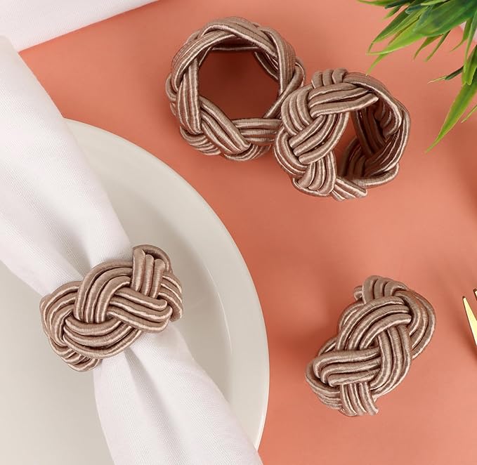 Boho Chic Napkin Rings Set of 12 – Beige Handwoven Rayon Napkin Holders, Handcrafted Wear-Resistant Table Décor for Wedding, Christmas & Holiday Dining