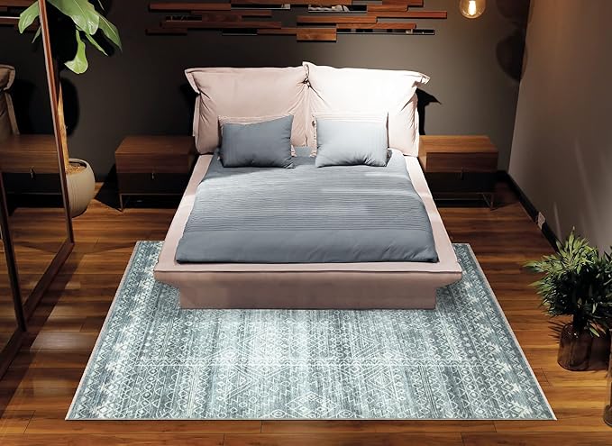 Bloom Rugs Washable Non-Slip 10x14 Rug - Teal/Ivory Geometric Area Rug for Living Room, Bedroom, Dining Room, and Kitchen - Exact Size: 10' x 14'