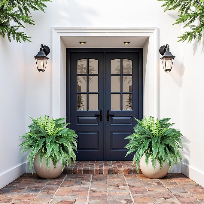 Fake Ferns Artificial Ferns for Outdoors Large Faux Ferns UV Resistance for Outdoor Large Planter Realistic Artificial Boston Fern Plants for Garden Balcony Terrace Decor 25.6In,2Pack,60Leaves