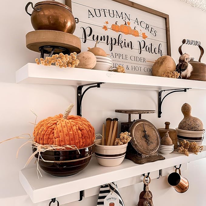 2pcs Faux Pumpkins Fall Harvest Fabric Plush Pumpkin Thanksgiving Halloween Decor for Table Centerpiece Farmhouse (Beige/Orange)