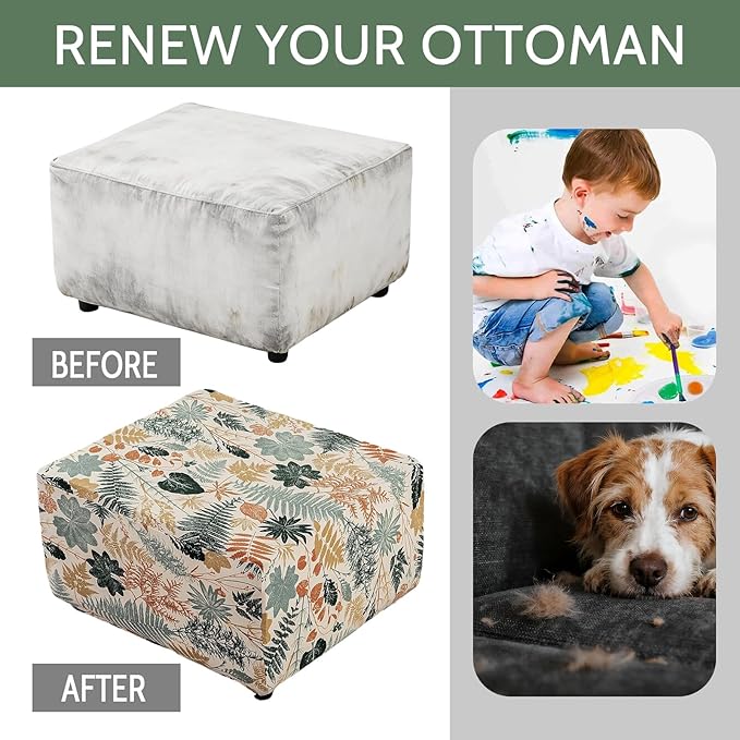 HAOYONG Ottoman Cover Rectangle Printed, Stretch Footstool Slipcover Soft Fabric Protector for Rectangular Ottoman in Living Room or Bedroom Washable X-Large