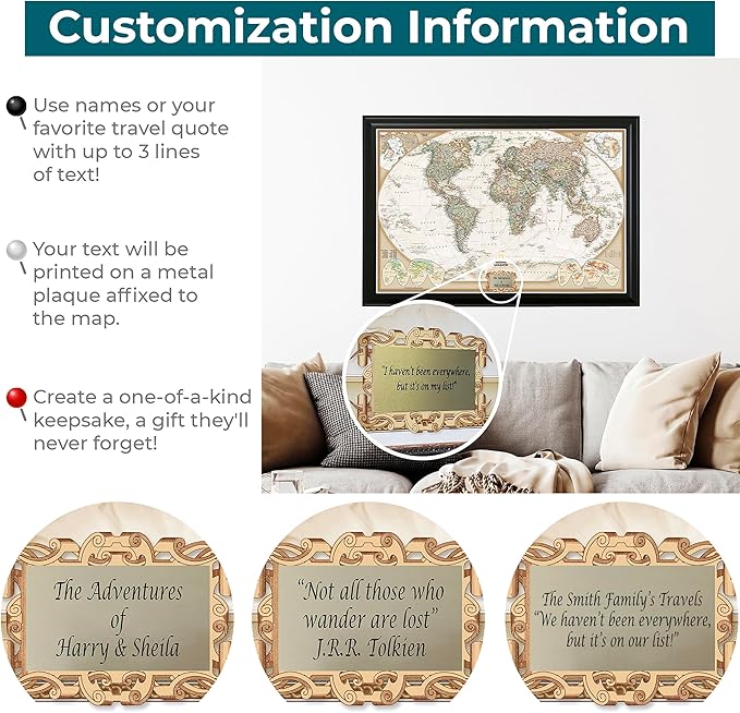 Push Pin Travel Maps Customizable Wall Art - Executive World - Black Frame - Personalized Framed Pin Map, Includes 150 Pins - Handcrafted in USA - 27.5" x 39.5"