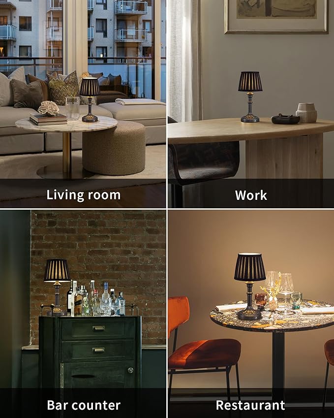 KDG Cordless Portables Table Lamp Set of 2, LED Fabric Shade Small Desk Lamps, 5000mAh Battery Powered Lighting, 2700K Stepless Dimmable Light for Living Room, Dining Room, Bedroom (Mottled Silver)