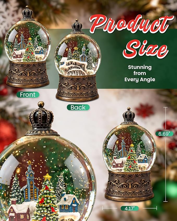Christmas Tree Snow Globe Light up Lantern with 8 Songs, 6.69" Christmas Snow Globes for Kids Adults, 6H Timer & Dual Power, Snowglobes Christmas Decorations Indoor, Gifts for Women Men
